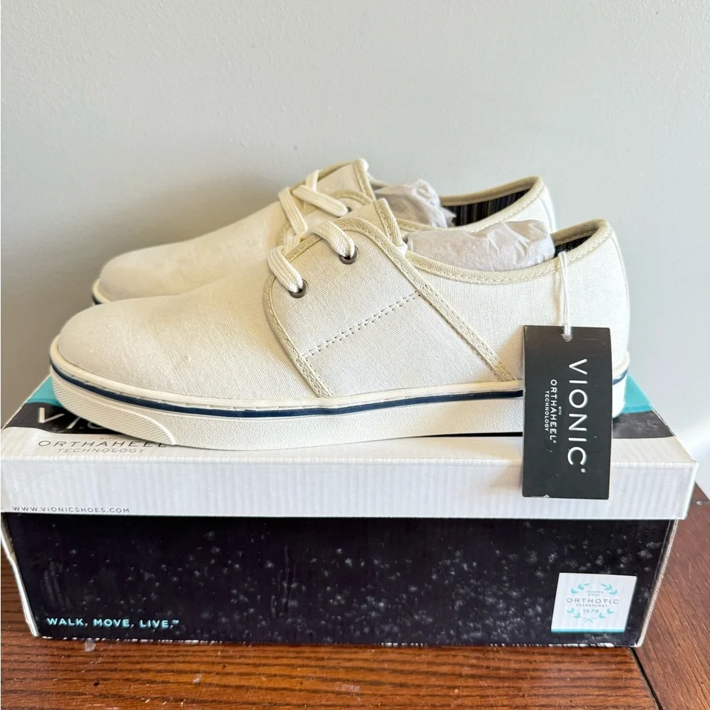 Vionic Bryson Lace Up Canvas Sneakers White TVM4059 Men's 8‎ NEW